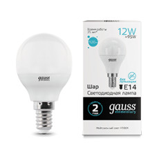 Лампа светодиодная LED Elementary Шар 12W 920lm E14 4100K | 53122 | Gauss