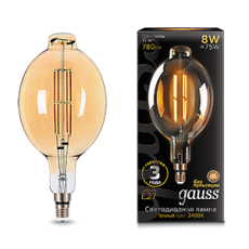 Лампа светодиодная LED Vintage Filament BT180 8W E27 180*360mm Amber 780lm 2400K 1/6 | 151802008 | Gauss