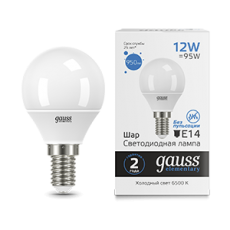 Лампа светодиодная Elementary Шар 12W 950lm 6500K Е14 LED 1/10/100 | 53132 | Gauss