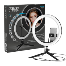 Светильник кольцевой 15W 800lm 3000-6500K 5V USB IP20 300*23мм черный дим пульт е LED 1/20 | RL003 | Gauss