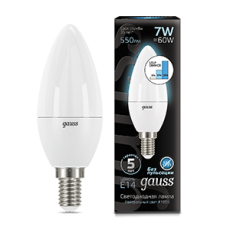Лампа светодиодная LED 7Вт E14 220В 4100К свеча, диммируемая | 103101207-S | Gauss