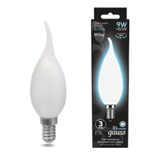 Лампа светодиодная Filament Свеча на ветру 9W 610lm 4100К Е14 milky LED 1/10/50 | 104201209 | Gauss