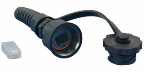 PLUG-IE-8P8C-P-C5-SH Промышленный разъем RJ-45 (8P8C) под витую пару, IP67, категория 5e, с защитной крышкой, экранированный (SH) | 47307 | Hyperline