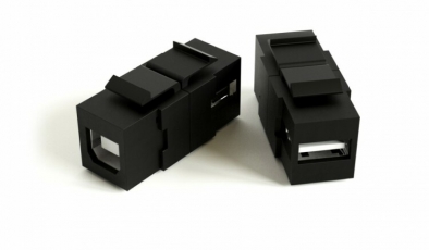 KJ1-USB-A-B2-BK Вставка формата Keystone Jack с проходным адаптером USB 2.0 (Type A-B), ROHS, черная | 251215 | Hyperline