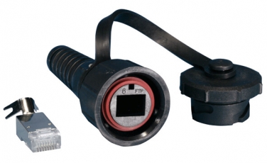 PLUG-IE-8P8C-PV-C6-SH Промышленный разъем RJ-45 (8P8C) под витую пару, IP67, категория 6, с защитной крышкой, экранированный (SH) | 47331 | Hyperline