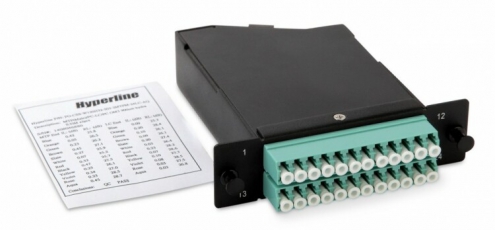 Кассета волоконно-оптическая FO-CSS-W120H32-503-2MTPM-24LC-AQ 2xMTP (папа), 120x32 мм, 24LC адаптера (цвет aqua), 24 волокна, OM3 | 47911 | Hyperline