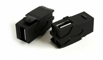 KJ1-USB-VA2-BK Вставка формата Keystone Jack с проходным адаптером USB 2.0 (Type A), 90 градусов, ROHS, черная | 251218 | Hyperline