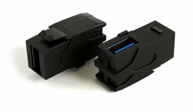 KJ1-USB-VA3-BK Вставка формата Keystone Jack с проходным адаптером USB 3.0 (Type A), 90 градусов, ROHS, черная | 251219 | Hyperline