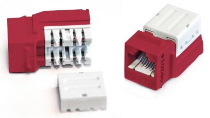 Вставка Keystone Jack KJNE-8P8C-C5e-90-RD RJ-45(8P8C), категория 5e, 110 IDC, заделка с помощью NE-TOOL, красная | 212409 | Hyperline