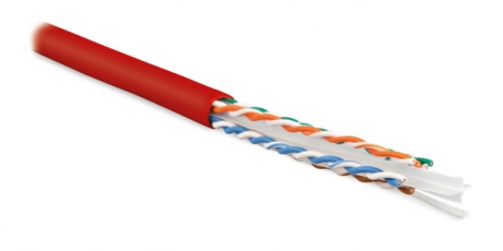 Кабель витая пара UUTP4-C6-S23-IN-LSZH-RD-305(305м)U/UTP,к.6,4п.(23AWG),одн.(solid),с раз.,LSZH нг(С)-HF,–20°C – +75°C,красн. | 251945 | Hyperline