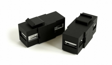 KJ1-USB-A2-BK Вставка формата Keystone Jack с проходным адаптером USB 2.0 (Type A), ROHS, черная | 251214 | Hyperline