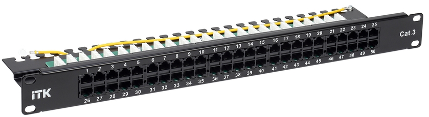 Патч-панель телефонная 1U категория 3 50 портов RJ45 с кабельным органайзером