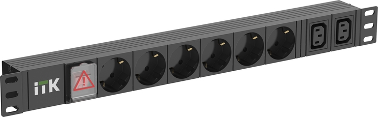 Блок PDU ITK6 розеток нем ст + 2 С13 LED 1U вх С14 алюмин