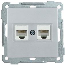 РK10-2-Б Розеткадвухместная компьютерная RJ45 Cat5e BOLERO серебряный