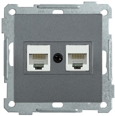 РK10-2-Б Розетка двухместная компьютерная RJ45 Cat5e BOLERO антрацит