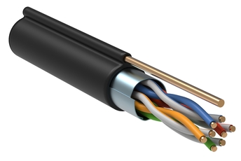 Витая пара F/UTP кат.5е 4 пары 24AWG LDPE с мет тросом 12мм черный 305м ITK