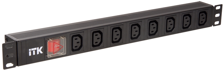 PDU 7 розеток C13 с LED выкл 1U вх C14 без шнура
