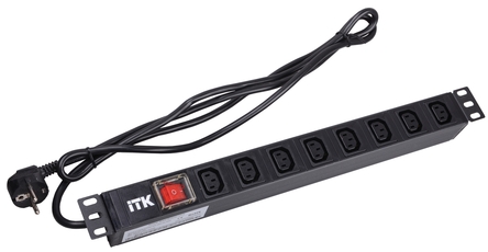 PDU 7 розеток C13 с LED выкл1U шнур 2м вилка немст
