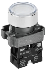 Кнопка управления LA167-BAF11 d=22мм 1з IP67 белая IEK