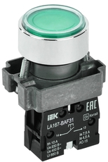 Кнопка управления LA167-BAF31 d=22мм 1з IP67 зеленая IEK