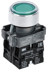 Кнопка управления LA167-BAF35 d=22мм 1з+1р IP67 зеленая IEK