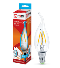 Лампа светодиодная LED-СВЕЧА НА ВЕТРУ-deco 9Вт 230В Е14 4000К 810Лм прозр | 4690612026244 | IN HOME