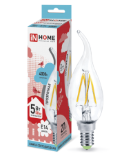 Лампа светодиодная LED-СВЕЧА НА ВЕТРУ-deco 5Вт 230В Е14 4000К 450Лм прозр | 4690612007632 | IN HOME