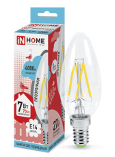 Лампа светодиодная LED-СВЕЧА-deco 7Вт 230В Е14 4000К 630Лм прозр | 4690612007618 | IN HOME