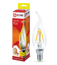 Лампа светодиодная LED-СВЕЧА НА ВЕТРУ-deco 9Вт 230В Е14 3000К 810Лм прозр | 4690612026220 | IN HOME