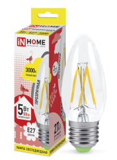 Лампа светодиодная LED-СВЕЧА-deco 5Вт 230В Е27 3000К 450Лм прозр | 4690612007588 | IN HOME