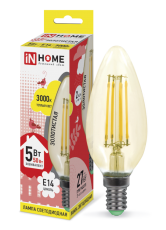 Лампа светодиодная LED-СВЕЧА-deco 5Вт 230В Е14 3000К 450Лм золотистая | 4690612007182 | IN HOME