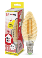 Лампа светодиодная LED-СВЕЧА ВИТАЯ-deco 5Вт 230В Е14 3000К 450Лм золотистая | 4690612007199 | IN HOME