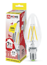 Лампа светодиодная LED-СВЕЧА-deco 7Вт 230В Е14 3000К 630Лм прозр | 4690612007601 | IN HOME