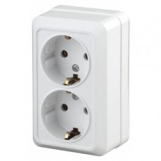 2-204-01 Intro Розетка 2х2P+E Schuko, 16А-250В, IP20, ОУ, Quadro, белый | Б0027655 | Intro