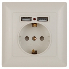 4-410-02 Intro Розетка P+E Schuko со шторками, 16А-250В + 2хUSB, СУ, Solo, слоновая кость | Б0043404 | Intro