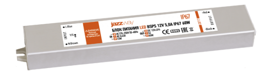 Драйвер для светодиодной ленты LED BSPS 12V5,0A=60W (new) влагозащищенный IP67 | 3329273A | Jazzway