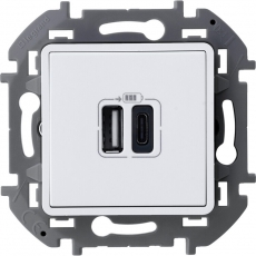 Inspiria белый зарядное устройство 2 местное с USB-разьемами A-C 240В/5В 3000мА С/У без рамки | 673760 | Legrand