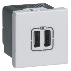 Розетка 2хUSB для зарядки - Mosaic - 2 модуля - А+А - белая | 278594L | Legrand