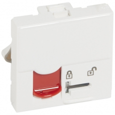 Розетка RJ 45 - Программа Mosaic - категория 5е - UTP - с контролем доступа - 2 модуля - белый с красной шторкой - LCS? | 076597 | Legrand