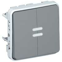 Plexo Серый Переключатель 2-клавишный с подсв. IP55 | 069526 | Legrand