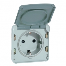 Plexo Серый Розетка с/з с крышкой безвинтовой зажим IP55 | 069570 | Legrand