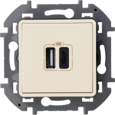 Inspiria слоновая кость зарядное устройство 2 местное с USB-разьемами A-C 240В/5В 3000мА С/У без рамки | 673761 | Legrand