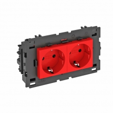 Розетка двойная 0° Modul45connect с з/к, 250 В, 16A (красный) (STD-D0C8 SRO2) | 6120438 | OBO Bettermann