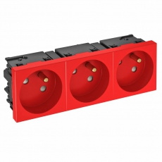 Розетка тройная 33° Modul45connect, франц. стандарт, 250 В, 16A (красный) (STD-F3C SRO3) | 6120698 | OBO Bettermann