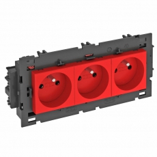 Розетка тройная 0° Modul45connect франц. стандарт, 250 В, 16A (красный) (STD-F0C8 SRO3) | 6120648 | OBO Bettermann