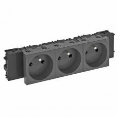 Розетка тройная 0° Modul45connect франц. стандарт, 250 В, 16A (черный) (STD-F0C SWGR3) | 6120580 | OBO Bettermann
