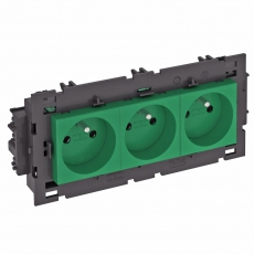 Розетка тройная 0° Modul45connect франц. стандарт, 250 В, 16A (зеленый) (STD-F0C8 MZGN3) | 6120646 | OBO Bettermann