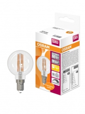 Лампа светодиодная филаментная LED STAR Classic P 5W, прозрачная колба, Е14 LSCLP60D 5W/827 230V FIL E14 10X1RU | 4058075230415 | Osram