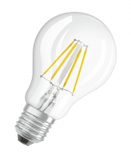 Лампа светодиодная филаментная LED STAR Classic A, прозрачная колба, Е27 LEDSCLA40 4W/827 230V FIL E27 FS1 | 4058075055292 | Osram