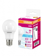 Лампа светодиодная LED STAR Classic A 7W, матовая колба, Е27 LS CLA60 7W/840 230VFR E27 10X1 RU | 4058075096417 | Osram